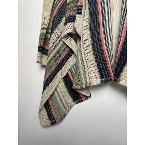 Multicolored Boho Cardigan Womens Medium Open Knit Beige Sweater Striped Top - Picture 3 of 11